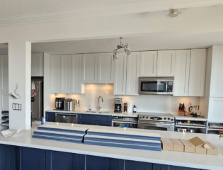 Kitchen renovation White and blue kitchen, renovation by Langley contractor Grecam Contracting